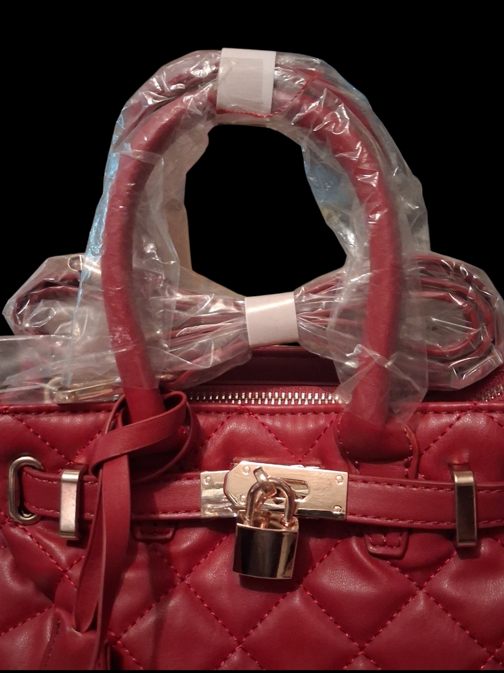 Badgley Mischka Red Quilted Top-Handle Satchel with Gold Hardware - Picture 5 of 7